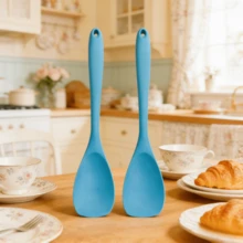 Muỗng và thìa silicon chống dính dùng để nướng và nấu ăn, dài 33 cm, chịu nhiệt, an toàn cho nhà bếp và máy rửa chén (Hồng/Cam/Xanh dương/Đỏ/Xanh lá cây/Đen, gói 1/2 chiếc) - 2 cái - Xem 5