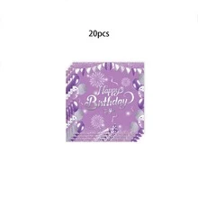10件/20件/50件/80件紫色银色“生日快乐”一次性纸餐具套装，包含9英寸/7英寸纸盘、纸杯、6.5英寸餐巾纸和气球丝带，适合男女生日派对装饰。 - 多色 - 查看 12