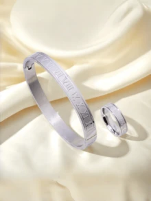 Bộ 2 món vòng tay và nhẫn số La Mã mạ vàng sang trọng, chất liệu thép titan cao cấp không phai màu, thiết kế độc đáo, phụ kiện thời trang công sở, bộ trang sức đôi unisex. - Bộ 2 chữ số La Mã - Xem 9