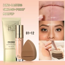 Pudaier 3-Piece Perfector Makeup Base Set: Primer + Foundation + Makeup Sponge, Long-Lasting, Smudge-Proof, Brightens Skin Tone, Refines Pores, Waterproof, Sweat-Resistant, Suitable For All Skin Types, Ideal For Daily Commute And Dates - 03 - View 9