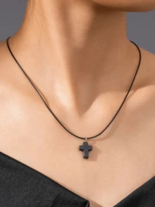 1件哥特暗黑风格树脂十字架项链，女士款，附赠精美贺卡，适合所有季节佩戴，日常搭配，也是节日礼物的理想之选。 - 款式15 - 查看 3