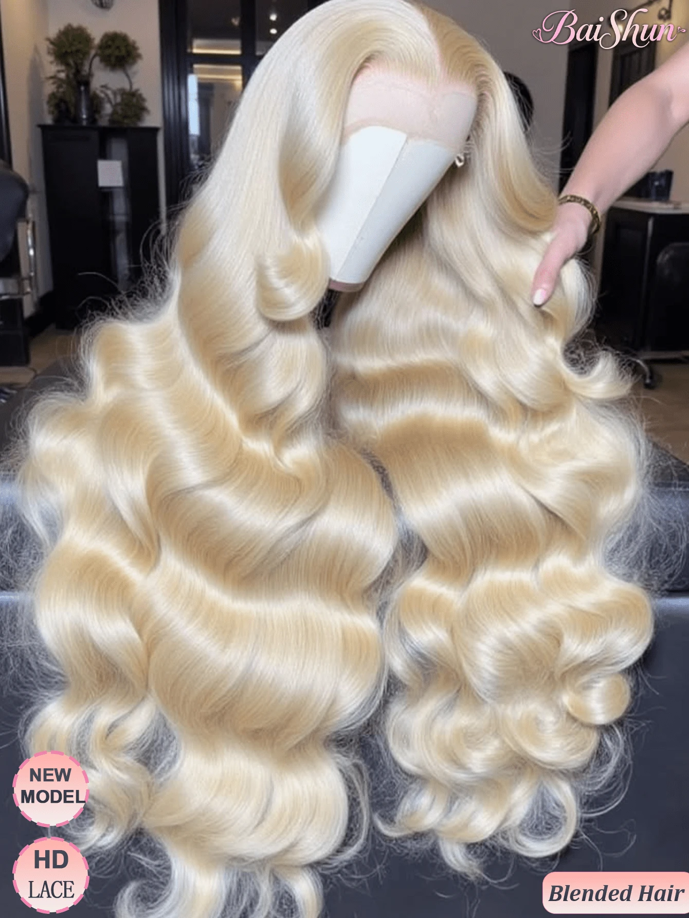 13"X4" Wavy Lace Front Wig, Pre-Trimmed Human Hair Frontal, Long-Lasting Mixed Hair Topper, Transparent High Definition Lace Frontal, Glueless Invisible Lace Frontal, 200% Density #613 Blonde