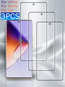 3 piezas Protector de pantalla, compatible con Infinix y otros modelos, película de vidrio templado de alta definición, dureza 9H, compatible con fundas de teléfono, fácil de instalar, resistente a los arañazos, sin burbujas, cobertura completa. - transparente - Ver 1