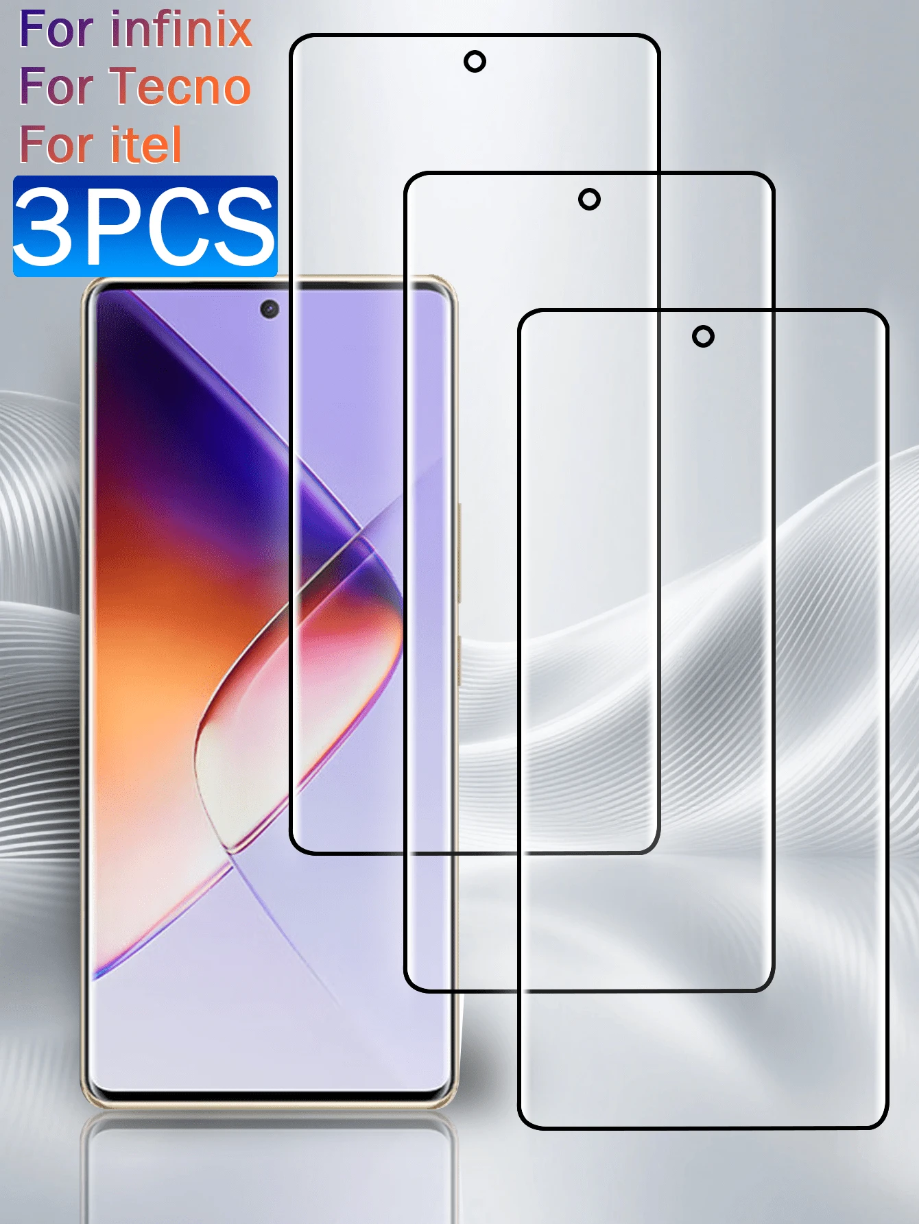 3 piezas Protector de pantalla, compatible con Infinix y otros modelos, película de vidrio templado de alta definición, dureza 9H, compatible con fundas de teléfono, fácil de instalar, resistente a los arañazos, sin burbujas, cobertura completa. - transparente - Ver 1