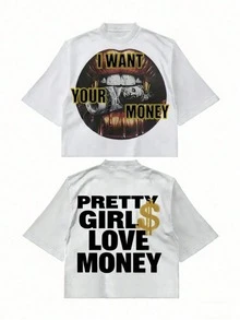 Fly "I Want Your Money" Hip-Hop Flow T-Shirt Pure Cotton Double-Sided Printed T-Shirt, Suitable For Men And Women,Top Pick Gift For Summer Casual Tees - 白色 - 查看 18