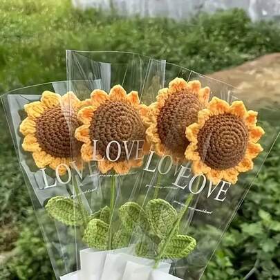 1pc Handmade Crochet Sunflowers, Everlasting Artificial Woven Sunflowers, Smiling Knitted Realistic Sunflowers, Preserved Flowers, Best Gifts For Christmas, Birthday, Wedding, Graduation, Teacher's Day. Suitable For Restaurant, Room, Bedroom Decor, Holiday Gifts And Party Decorations, Christmas Home Decor.