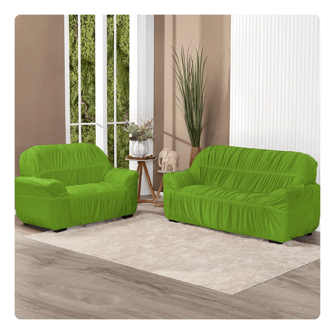 Capa De Sofá 3 E 2 Lugares King Elasticada Em Malha Gel - Verde Pistache - Visão 1
