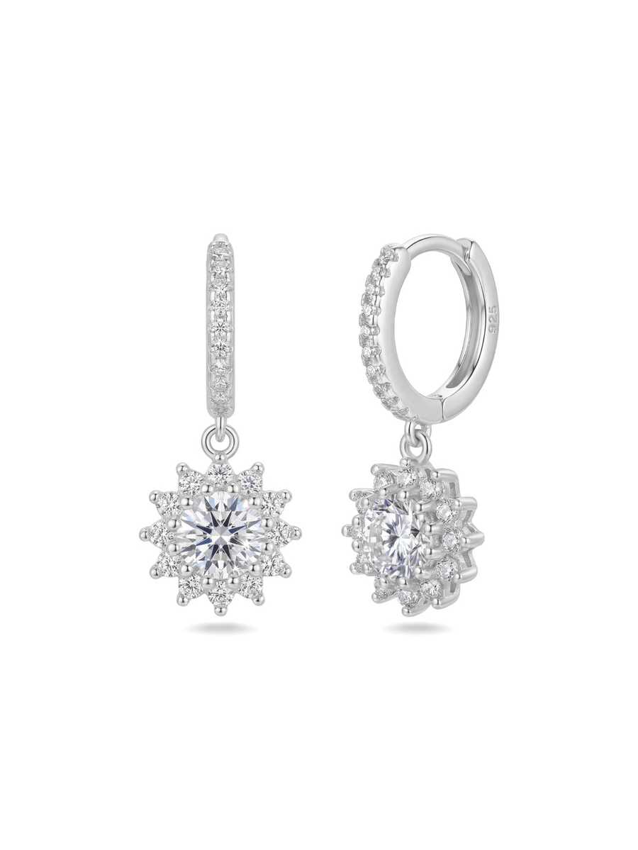 S925 Sterling Silver Sunflower & Snowflake Zirconia Hoop Earrings, Cubic Zirconia Pendant Earrings, Hypoallergenic Jewelry Gift Box