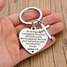 1个 MOLANXUAN 不锈钢十字架钥匙扣，配有励志圣经经文 - 简约宗教钥匙扣，象征力量和勇气，基督教圣诞礼物，汽车饰品，可爱哥特式 Y2K 风格 - C - 查看 2