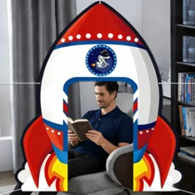 1pc Hollow Rocket Spaceship Photo Prop, Astronaut Theme Party Backdrop, Birthday Celebration Decor, Photography Background - View 1