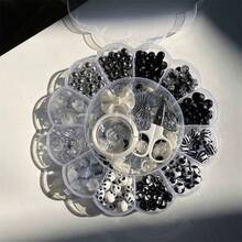 Hộp hoa mai 13 ngăn, bộ dụng cụ làm trang sức đính hạt đen, thích hợp tự làm vòng tay, dây đeo điện thoại, mặt dây chuyền. - Đen và trắng - Xem 8