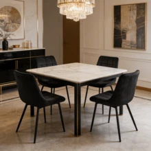 Lot de 2/4/6 Chaises de Salle à Manger, Jusqu'à 120kg, Chaise de Cuisine en Velours et Pieds en Métal, pour Salon Restaurant - Noir - Voir 8