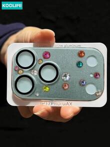 Koolife 1pc Luxury Sparkling 3D Diamond Lens Protector, Metal Tempered Glass, Rear Camera Cover, Compatible With Apple 17 Pro/17 Pro Max - Silver - View 2