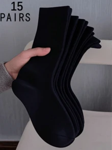 1/3/5/10/15/20雙孕婦中筒襪，女款吸濕快乾黑色中筒襪--女襪，萬聖節，秋季服飾，冬季服飾，鬆緊襪，秋天，秋季穿搭，冬季，聖誕節，返校，畢業，禮物 - 黑色 - 查看 10