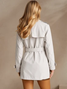Women's Double-Breasted Windbreaker, Commuting Casual Jacket, Solid Color Design, Fashionable And Versatile For Spring And Autumn - Beige - View 2