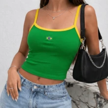 Women's Embroidered Tank Top With Straps, Baby Look Style, Brazil Y2K, Foreign Style. - Green Flag - View 1