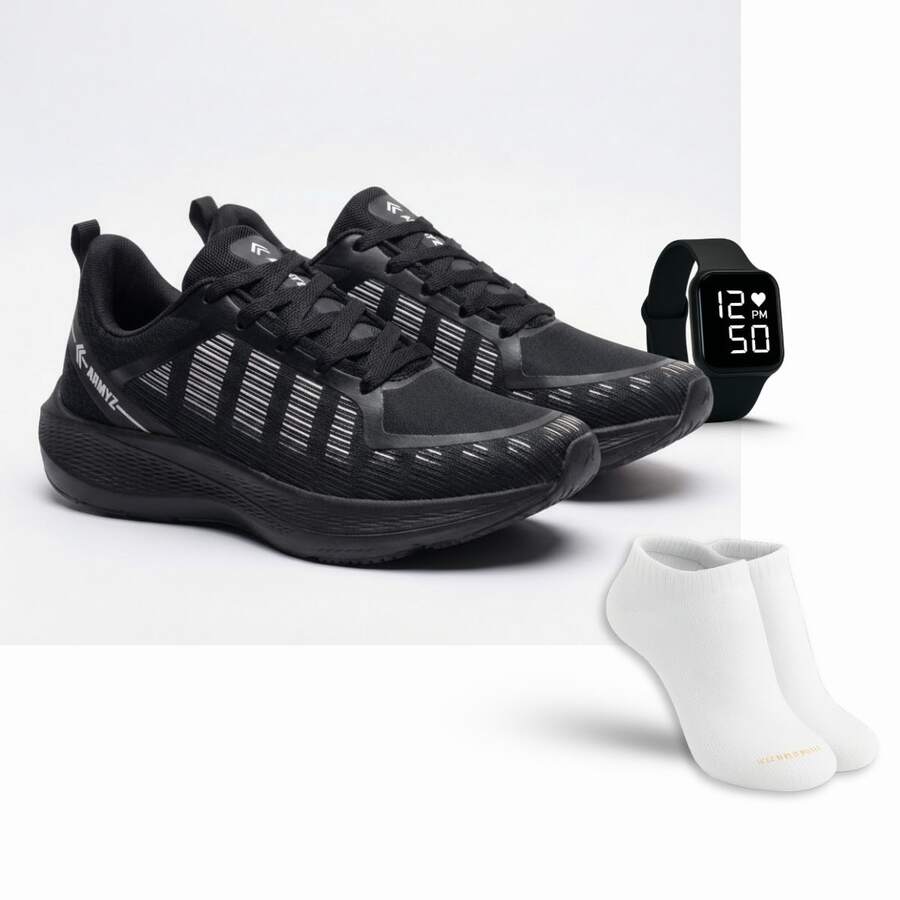 Athletic Shoes With Accessories – Lightweight, Comfortable, Ideal For Training And Everyday Use - 黑色/黑色 - 查看 1