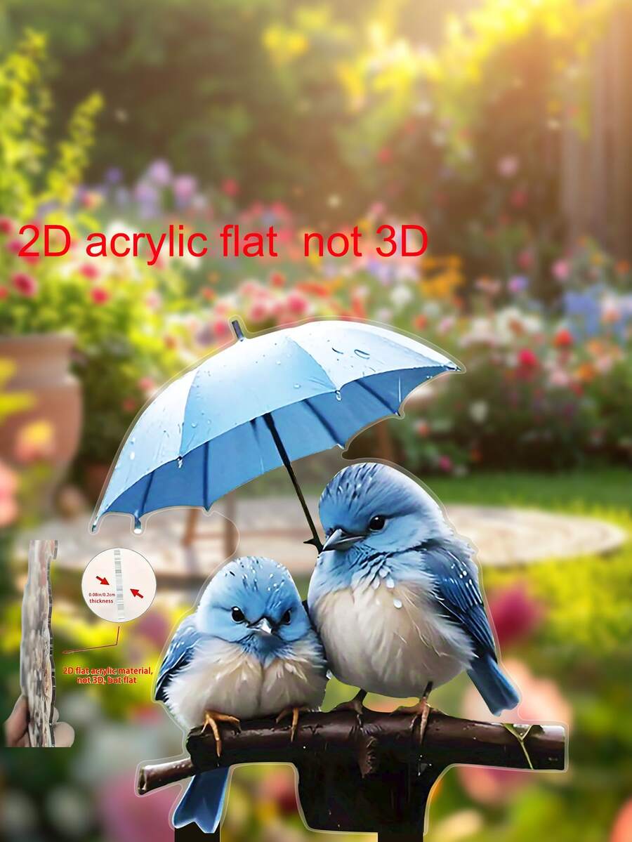 Đồ trang trí sân vườn hình chim 2D - Thiết kế chim xanh duyên dáng dưới ô dù, thích hợp cho lễ Phục sinh và các lễ hội theo mùa, trang trí sân vườn và hiên nhà ngoài trời, không cần nguồn điện, tuyệt vời cho việc làm vườn và trưng bày ngày lễ, trang trí theo mùa | Thiết kế nghệ thuật chim | Chất liệu bền ngoài trời