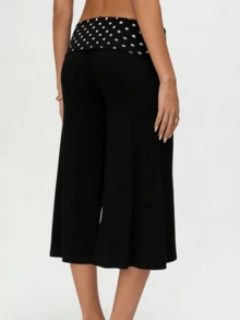 Women's Y2k Fold Over Waist Yoga Capri Pants Fashion Casual Solid Color/Striped/Polka Dot Stretchy Low Rise Wide Leg Crop Pants Light Weight Comfy Lounge Capri Pants - 白色 - 查看 6