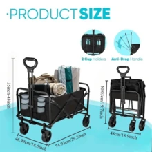 220 Lbs/450 Lbs/680 Lbs All-Terrain Heavy-Duty Folding Hand Truck, Large Capacity Camping Cart Suitable For Yard Shopping/Sports/Outdoor/Gardening Equipment Transport, Black Multi-Functional Tool Cart - 黑色 - 查看 3