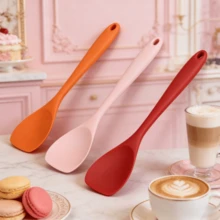 Muỗng và thìa silicon chống dính dùng để nướng và nấu ăn, dài 33 cm, chịu nhiệt, an toàn cho nhà bếp và máy rửa chén (Hồng/Cam/Xanh dương/Đỏ/Xanh lá cây/Đen, gói 1/2 chiếc) - 2 cái - Xem 3