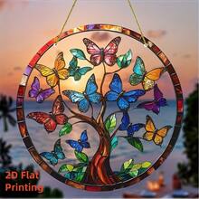 Đồ trang trí cửa sổ hình bướm 2D phẳng kiểu cây sự sống - Kích thước 8"x8", làm từ acrylic, trang trí cửa sổ hiện đại cho sân vườn/lối vào, món quà độc đáo dành cho bạn bè, bố mẹ, ông bà, thiết kế tinh tế đến từng chi tiết, trang trí nhà cửa, độc quyền cho nhà thiết kế nội thất, đồ trang trí treo hình bướm đầy màu sắc. - Nhiều màu - Xem 6