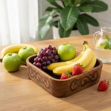 1pc Walnut Wood Tray, Gift, Chinese Traditional Snack Dry Fruit Creative Plate, Kitchen Countertop Storage - Brown - View 5