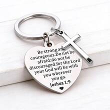 1个 MOLANXUAN 不锈钢十字架钥匙扣，配有励志圣经经文 - 简约宗教钥匙扣，象征力量和勇气，基督教圣诞礼物，汽车饰品，可爱哥特式 Y2K 风格 - C - 查看 7