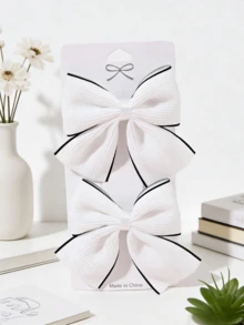 2 chiếc kẹp tóc nơ đen trắng cổ điển, kẹp tóc mái lệch đa năng, kiểu dáng nữ tính phù hợp cho học sinh. - trắng - Xem 6