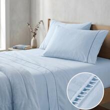 400 Thread Count 3-Piece Bedding Set With Fitted Sheet And Pillowcases, Soft Touch, Everyday Comfort, Single, Full, Queen, King - 淺藍色 - 查看 1