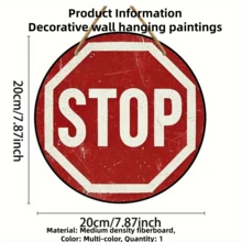 1个2D平面复古停车木质标志牌，红白做旧设计，8英寸圆形木质墙饰，适用于街道、庭院、车库、咖啡馆、门廊等场所，乡村风格，防水防锈，易于悬挂，随机孔型 - 彩色 - 查看 2