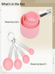 8pcs Stackable Measuring Cups And Spoons Set, Nested Stainless Steel Handle Measuring Cups, Kitchen Tools For Cooking And Baking - Multicolor - View 6