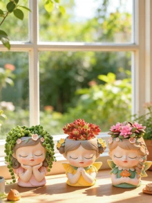 Cây mọng nước hình đầu người, cây xương rồng bằng nhựa dễ thương, vật trang trí sáng tạo, phù hợp cho cả nam và nữ, hoàn hảo để trang trí văn phòng và sân vườn. - A - Xem 5
