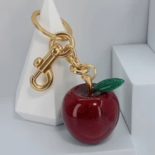 1pc Stylish Red Apple Resin Keychain With Gold Metal Key Ring Chain - Adorable Fruit Pendant For Bag, Backpack, Wallet & Car Key - Elegant Daily Decor Accessory, Ideal Gift For Christmas, Birthday, Valentine's Day, New Year For Women - 綠色 - 查看 7