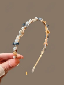1 Stück Haarband mit Kunstperlen und Strass Blume, Haarreif - Verschiedenfarbig - Übersicht 2