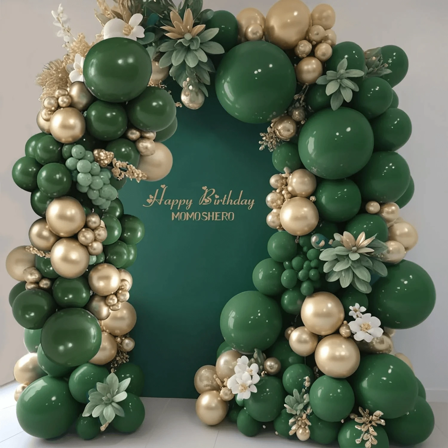 99 Balloon Garland Arch Kit With Green And Gold Balloons For Spring And Summer Parties, Proposals, Weddings, Birthdays, Gender Revealing, Mother's Day Decorations - Green and Gold Balloon Set - View 1