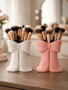 1/2pcs Bow Shape Bathroom Organizer Set, Multi-Purpose Storage Cups For Vanity Counter, Razor And Accessories Storage, Bathroom Decor And Accessories, Cute Minimal Home Decor - A - View 3