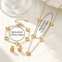 18K Gold Stainless Steel Handcrafted Floral Bracelet, Necklace And Earring Set, Suitable For Women's Party Wear - Multicolor - View 2
