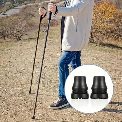 2个橡胶杖尖套，耐磨登山杖橡胶杖尖套，助行器替换零件，通用登山杖橡胶杖尖保护套，带锁定装置，加厚橡胶头设计，握感舒适，环形设计，安装简便。