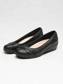 Women Flats Arch Support 1.5-Inch Wedge Heel Pumps Comfortable Classic Business Office Work Dress Shoes For Commuting - màu đen - Xem 3