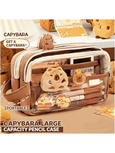 20 pièces DXPETA Set de papeterie Campagnol aquatique, papeterie Campagnol aquatique, étui à crayons transparent et mignon de Campagnol aquatique avec compartiments, convient pour la papeterie, les cosmétiques et le stockage des articles de première nécessité