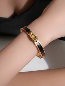 1 pieza Brazalete de acero inoxidable chapado en oro de 18K, resistente al agua, no se desvanece, regalo de moda para mujeres, adecuado para vacaciones, citas, regalo perfecto - pulsera - Ver 6