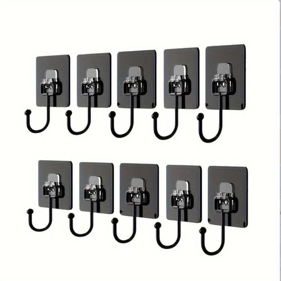 10 chiếc móc treo tường cỡ lớn chịu lực cao, móc treo tự dính, móc đa năng treo áo khoác, mũ, khăn, chìa khóa, vật dụng linh tinh, móc treo chống thấm nước cho phòng tắm, nhà vệ sinh, nhà bếp, phụ kiện móc treo gia dụng. - màu đen - Xem 1