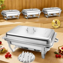 Chafing Dishes For Buffet Set,Square Chafing Buffet Elegant And Dignified For Catering Supplies Buffet Display ,Food Warmer Perfect For Buffet Servers And Warmers,Barbecue,(316) Stainless Steel  Chafing Buffet, Perfectly Adapted To The Needs Of Chilled Drinks And Fruits In Summer - Tất cả đều bằng bạc, kèm theo kẹp gắp thức ăn. - Xem 13