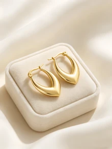 1 đôi/2 chiếc khuyên tai tròn dày mạ vàng 18K dành cho nữ, thiết kế hình elip bất đối xứng sáng tạo, phù hợp để đeo hàng ngày, dự tiệc, sinh nhật. - Vàng - Xem 3
