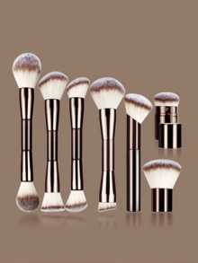 7件套多功能双头化妆刷套装，包括粉底刷、散粉刷、腮红刷、遮瑕刷、修容刷，适合女性使用 - 咖啡棕 - 查看 1