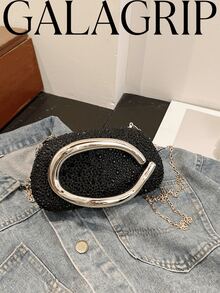 1pc Fully Rhinestoned Evening Bag, Luxury High-End Style, C-Shaped Handle Design, Party & Banquet Crossbody Bag For Women - Multicolor - View 2