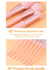 12Pcs Pink Makeup Brushes Set Professional Synthetic Foundation Powder Blush Eyeshadow Brushes Complete Cosmetic Brush Kit For Women Daily Makeup - Pink - View 6