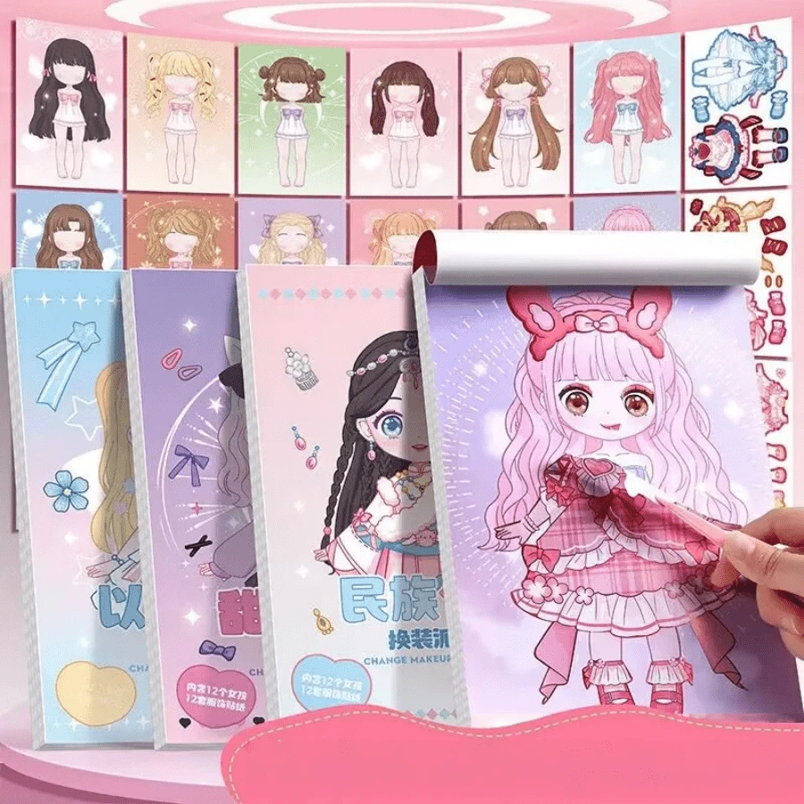 1 Book Princess Dress Up Sticker, Super Cute Cartoon Sticker Material For Girls DIY Craft, 20 Sheets/Book