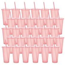 24 Pack Tumbler With Straw And Lid Bulk Cups For Gifts Water Bottle Iced Coffee Travel Mug Cup Reusable Plastic Tumblers For Party Birthdays 24oz - Pink 24pc - View 2